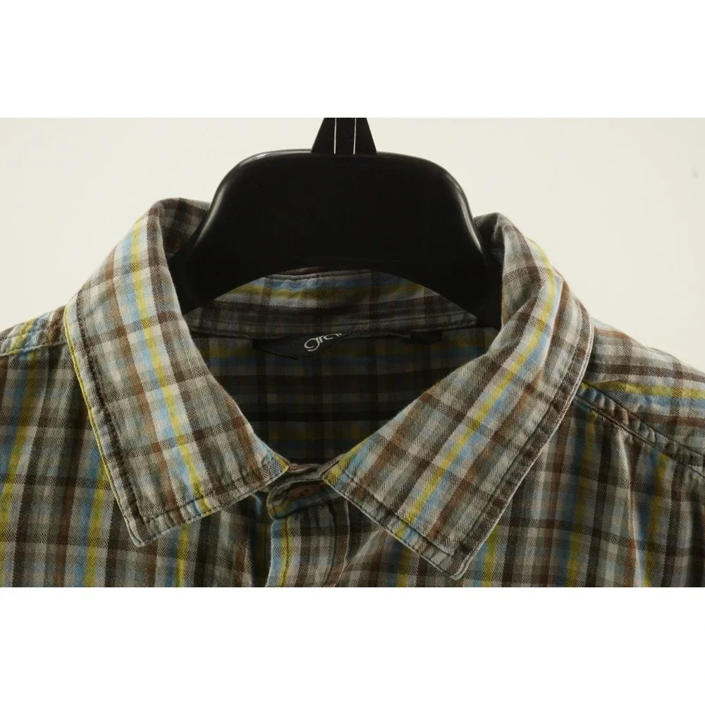 Gramicci Men's Medium Roll Tab Sleeve Yellow Blue Brown Cotton Utility‎ Shirt